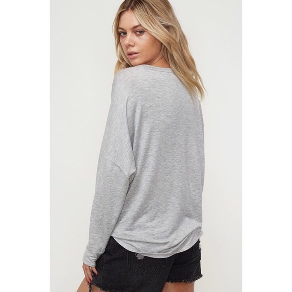 •LAST 1• Heather Gray Button Front Tie-Up Top - Picture 3 of 5